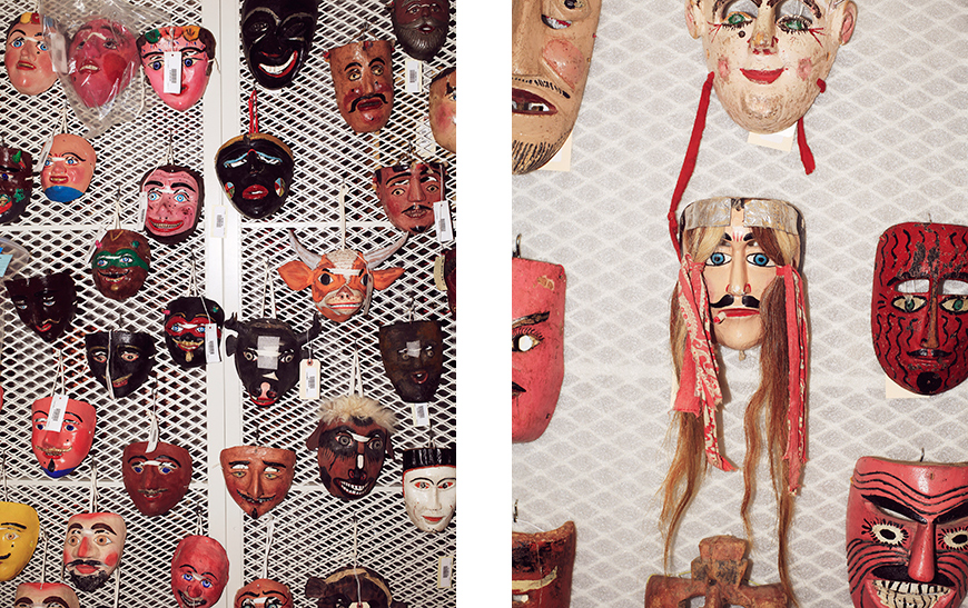 Vintage masks from Mexico are carefully cataloged and stored in the museum's basement. 