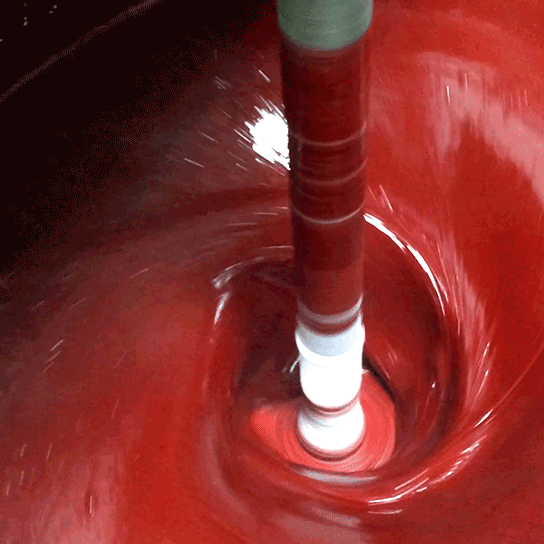 Newly reformulated colored resin is mixed in vats