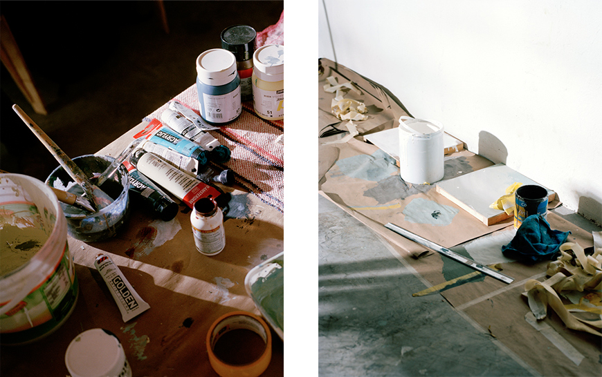 Process shots from Kofie's temporary studio space.